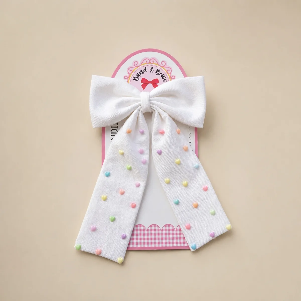 WHITE MULTI COLOURS HEARTS  HAIR BOW  FOR GIRLS
