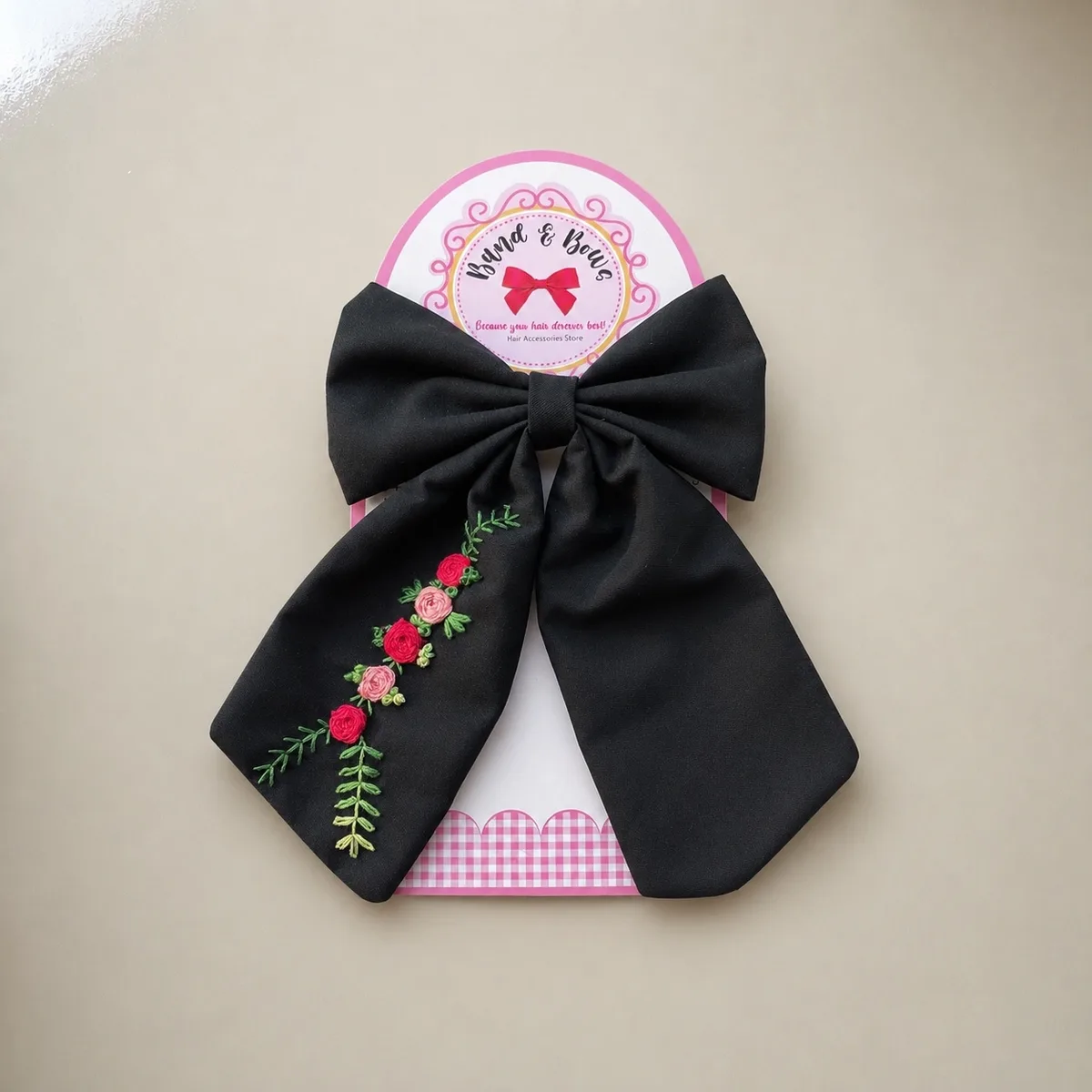 EMBROIDERY FLOWER HAIR BOW FOR GIRLS