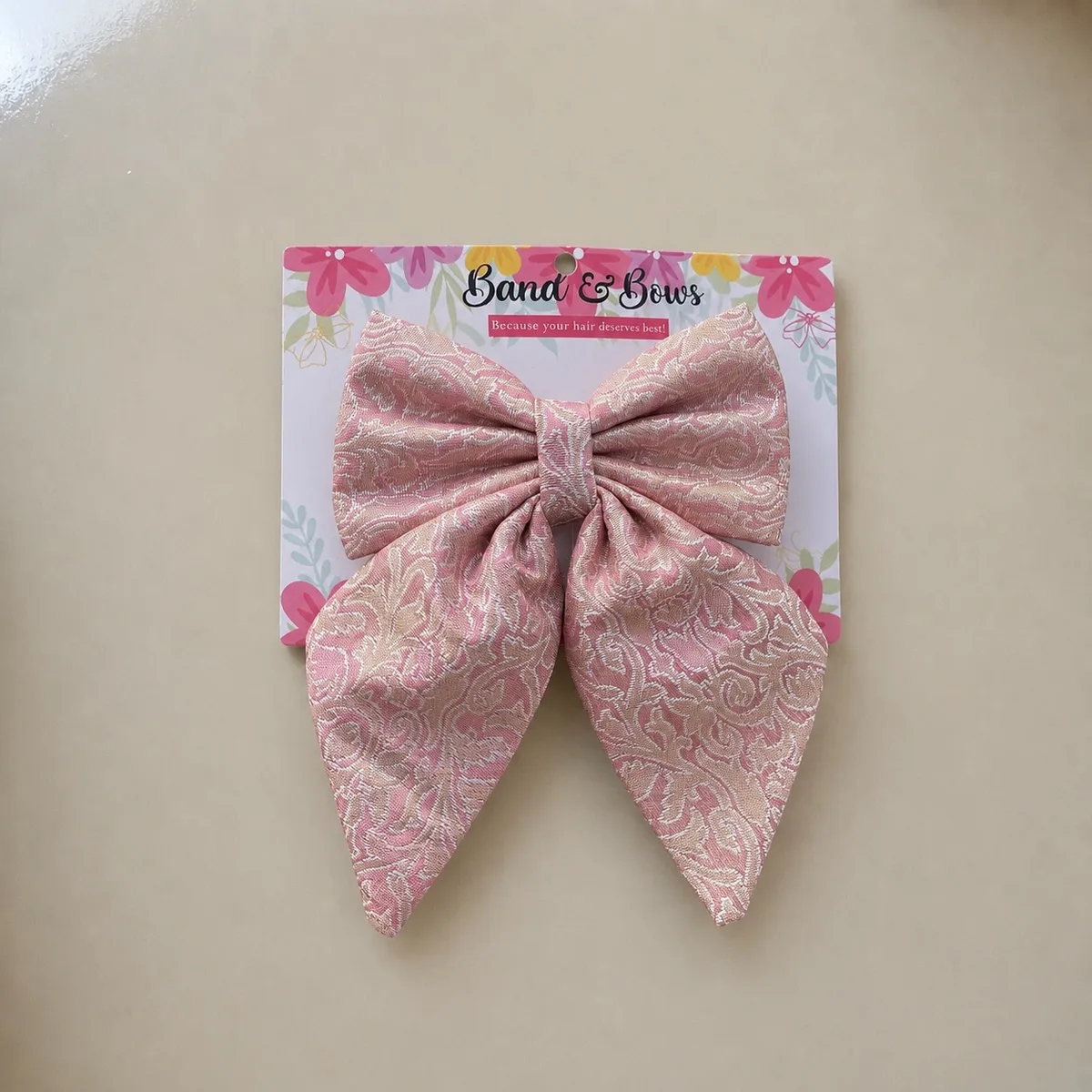 HAIR BOW CLIP FOR GIRLS - ETHNIC FABRIC PINK