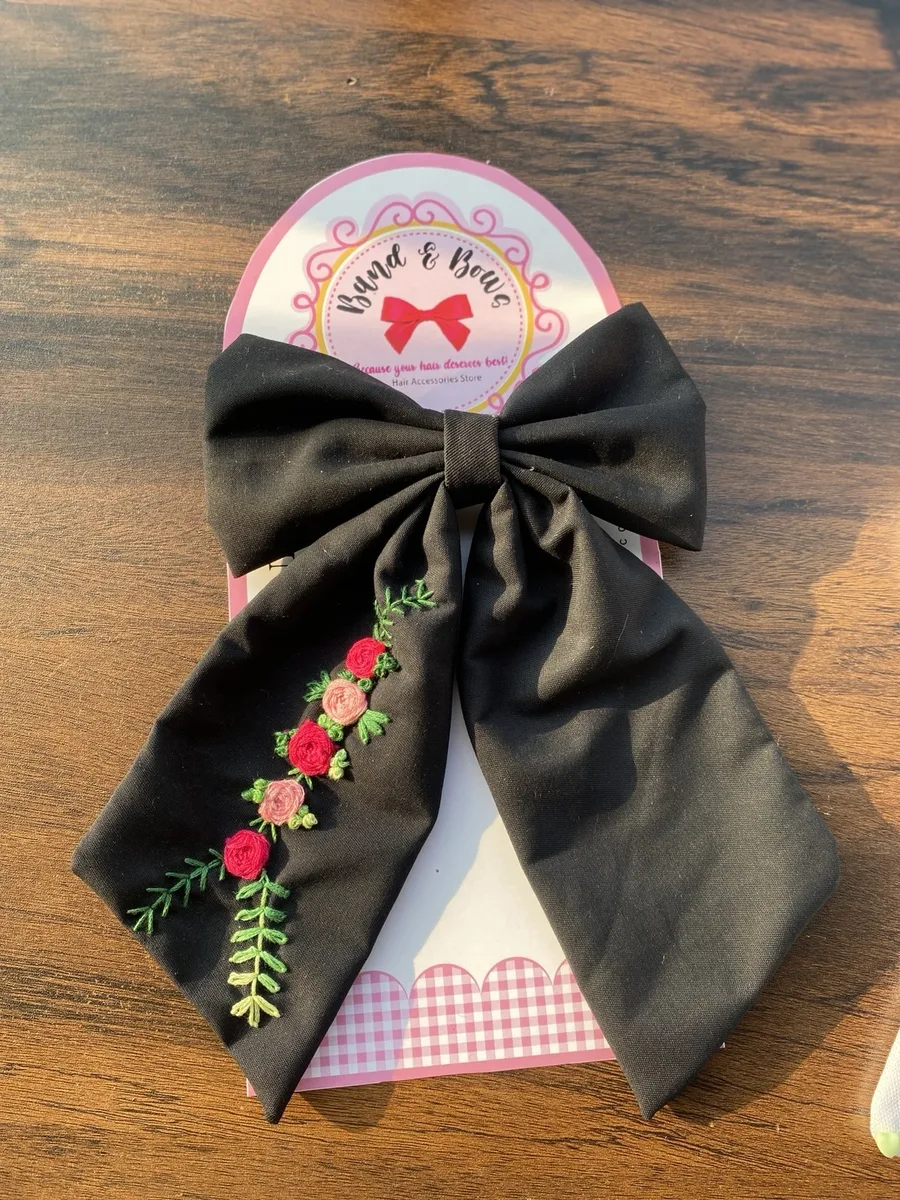 EMBROIDERY FLOWER HAIR BOW FOR GIRLS thumbnail 2