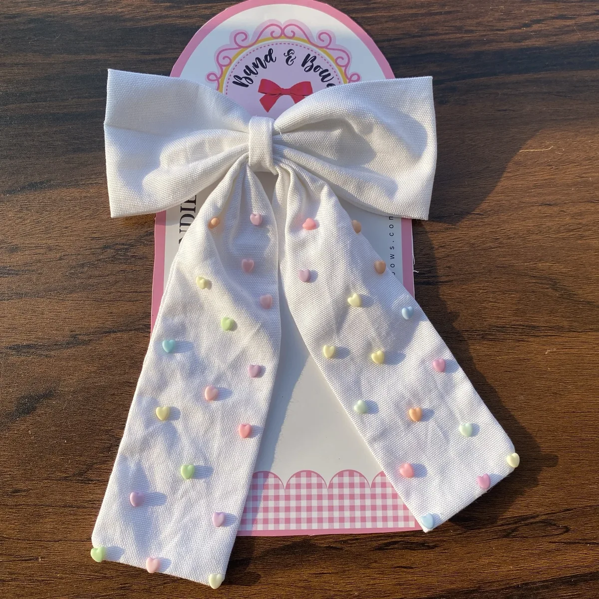 WHITE MULTI COLOURS HEARTS  HAIR BOW  FOR GIRLS thumbnail 2