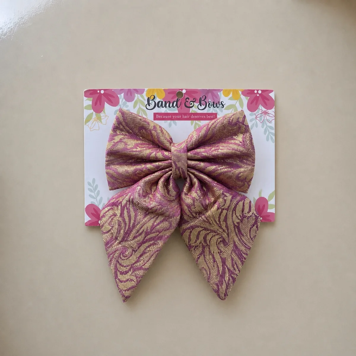 HAIR BOW CLIP FOR GIRLS- ETHNIC FABRIC PURPLE