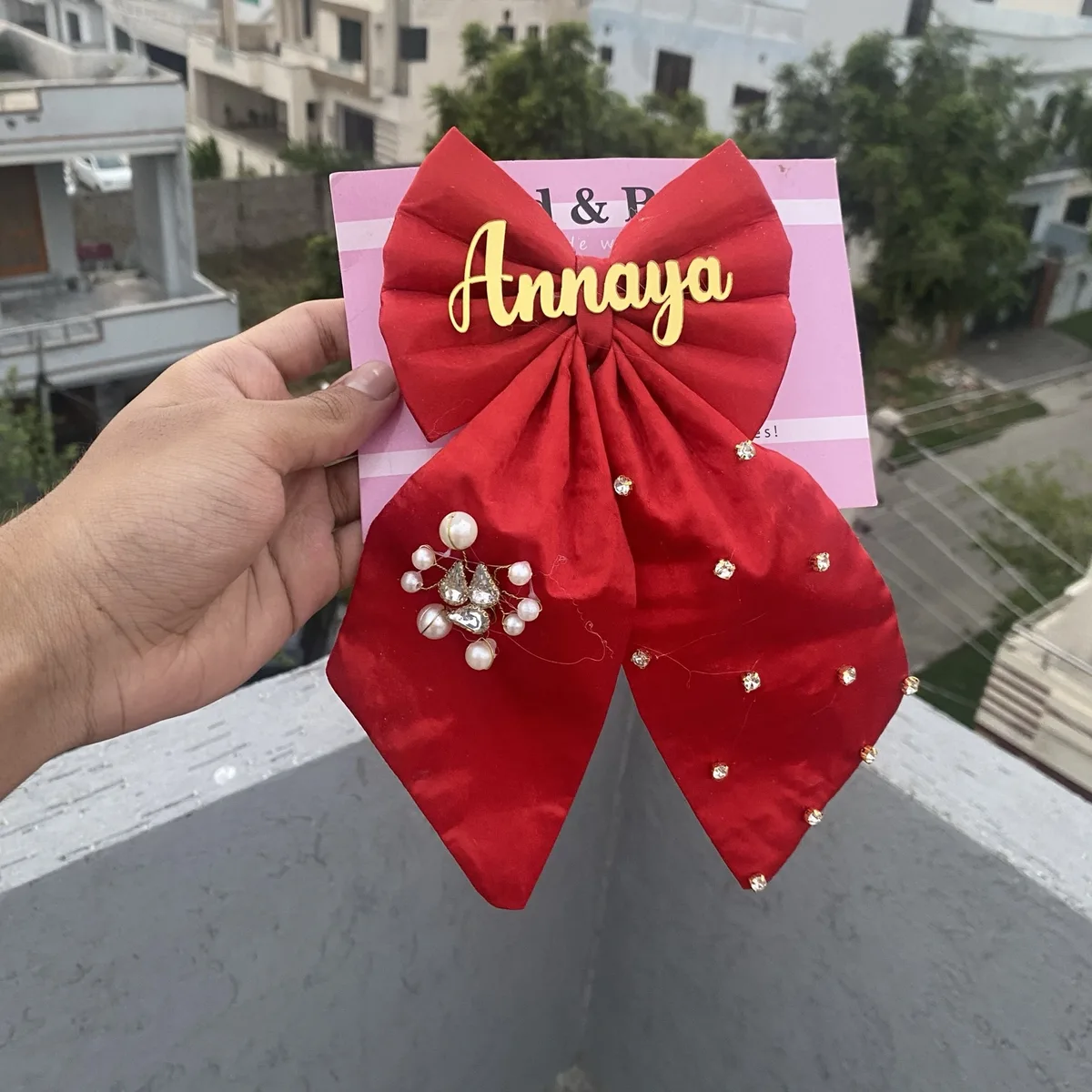 CUSTOMISE NAME HAIR BOW FOR GIRLS-RED thumbnail 2