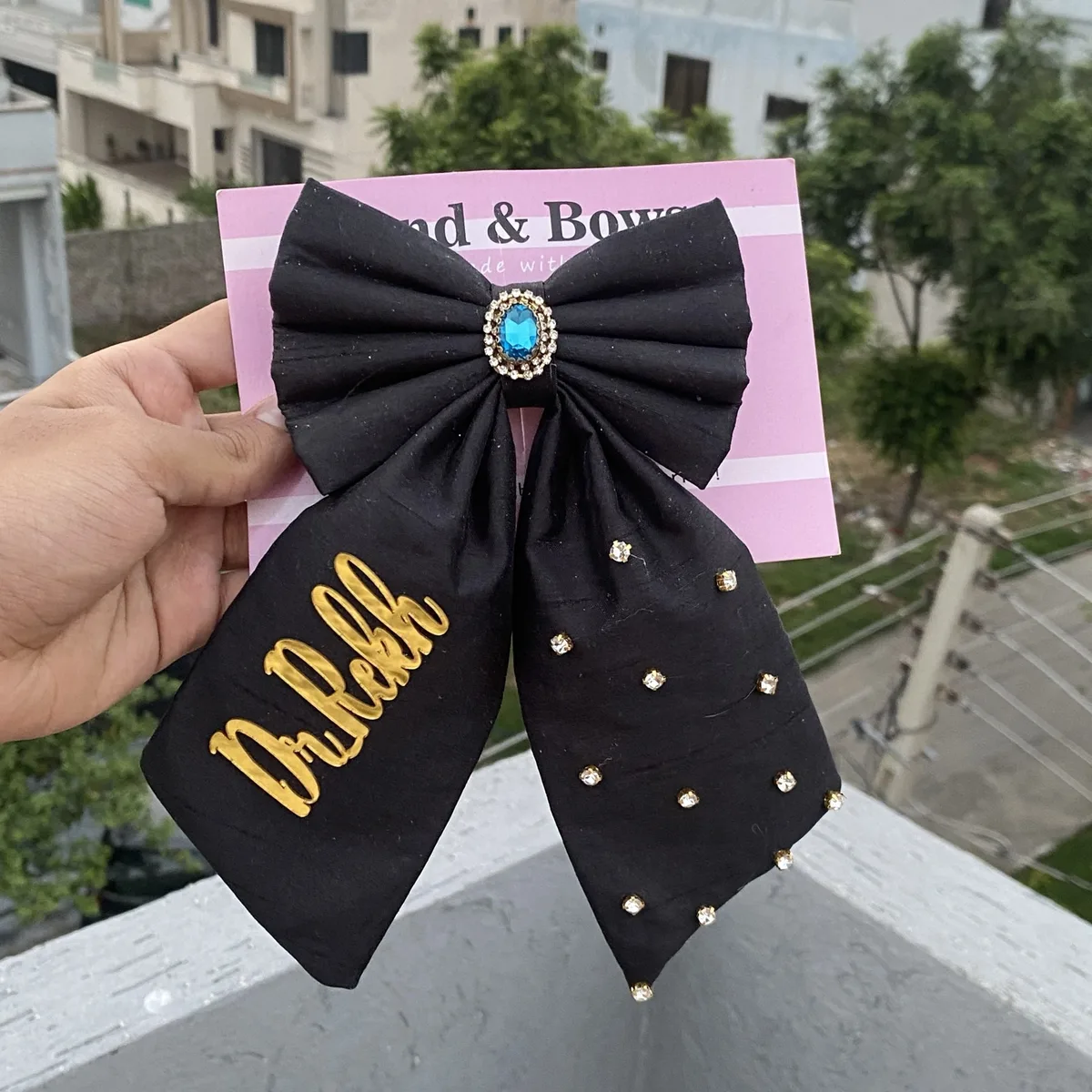 CUSTOMISE NAME HAIR BOW FOR GIRLS - EMERALD EDITION BLACK thumbnail 2