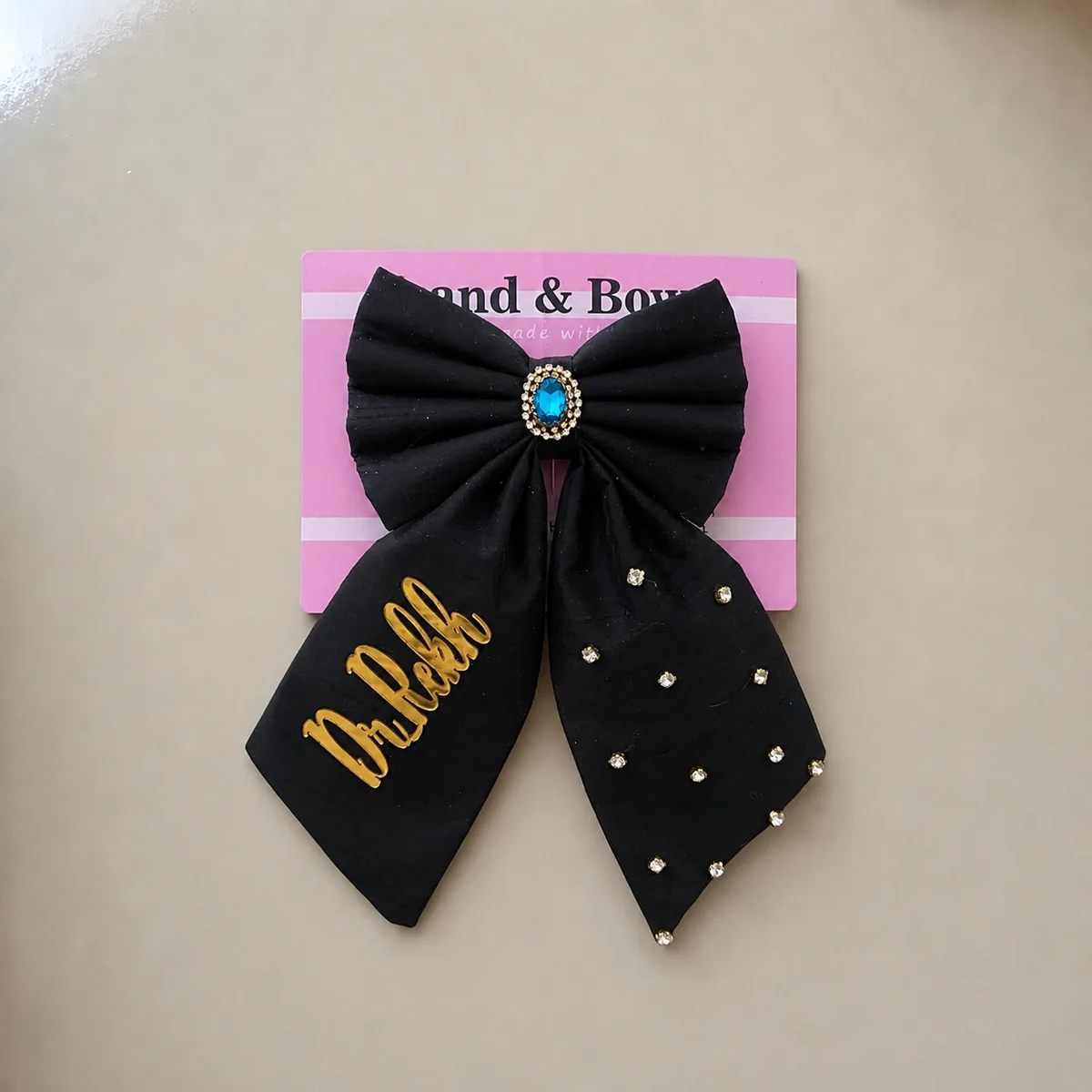 CUSTOMISE NAME HAIR BOW FOR GIRLS - EMERALD EDITION BLACK