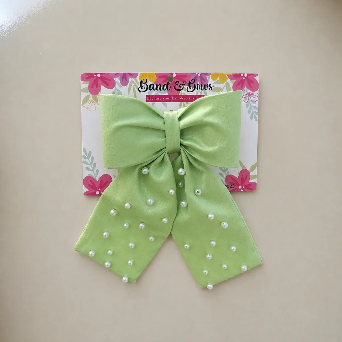 TAIL PEARL HAIR BOW FOR GIRLS-PISTACHIO