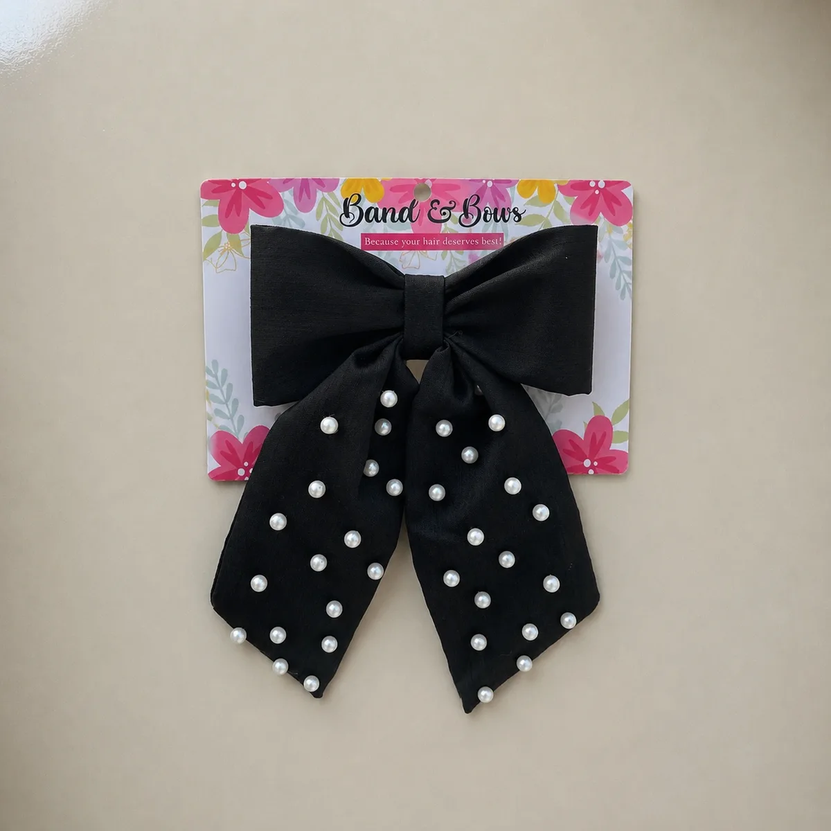 TAIL PEARL BOW FOR GIRLS-BLACK