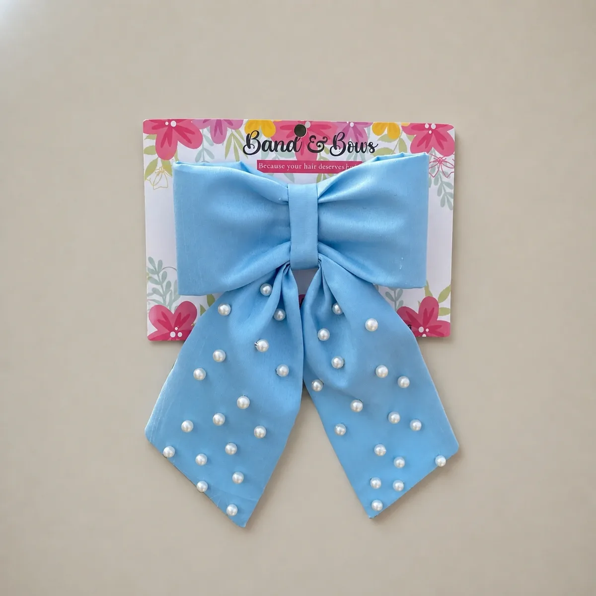 TAIL PEARL HAIR BOW FOR GIRLS-SKY BLUE