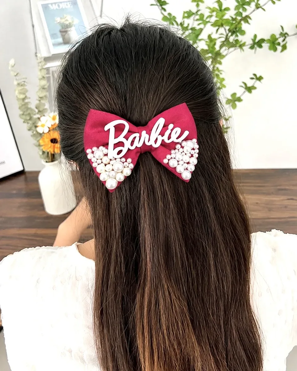 BARBIE HAIR BOW CLIP FOR GIRLS ALL AGES - PINK thumbnail 3