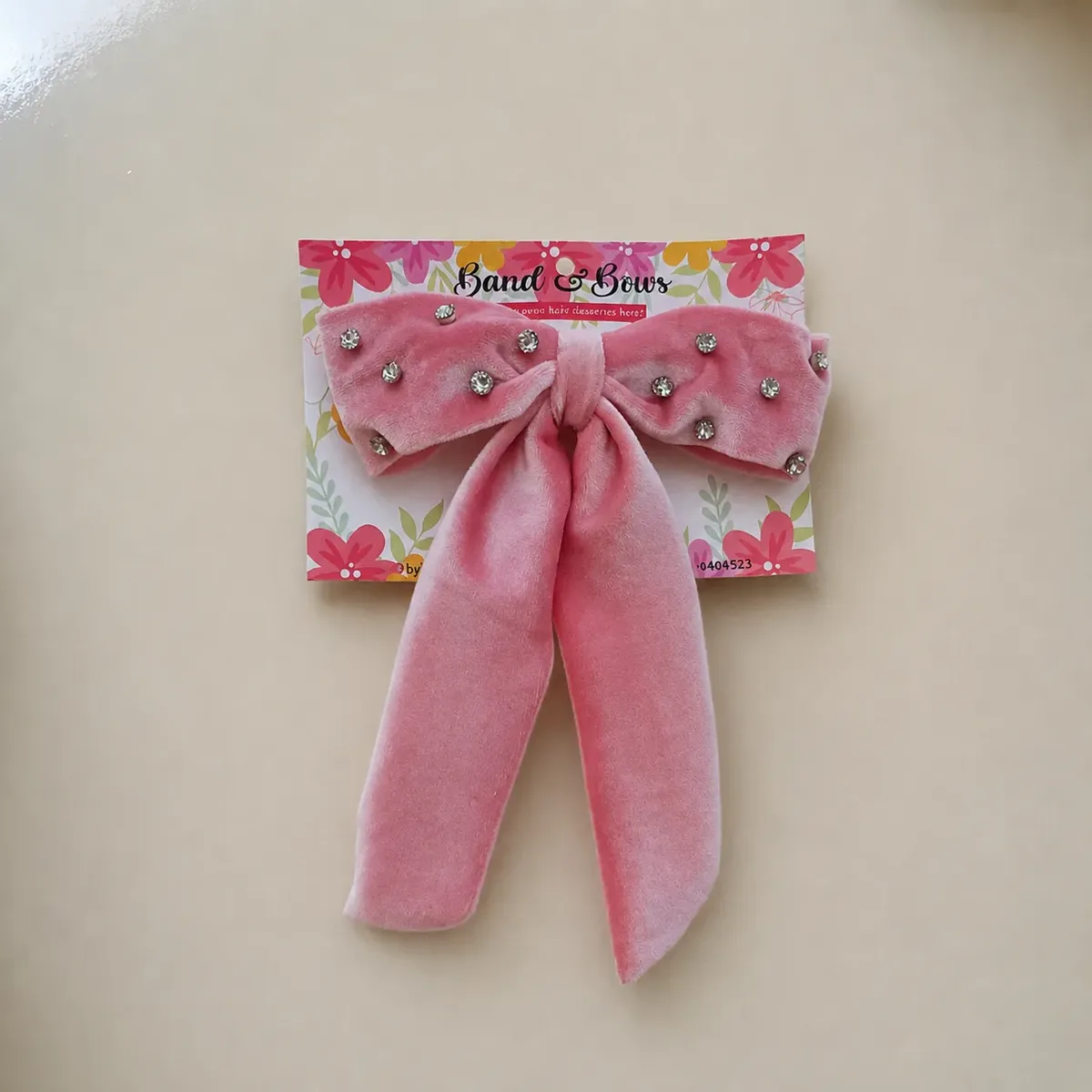 PINK VELVET PEARL BOW CLIP  FOR GIRLS