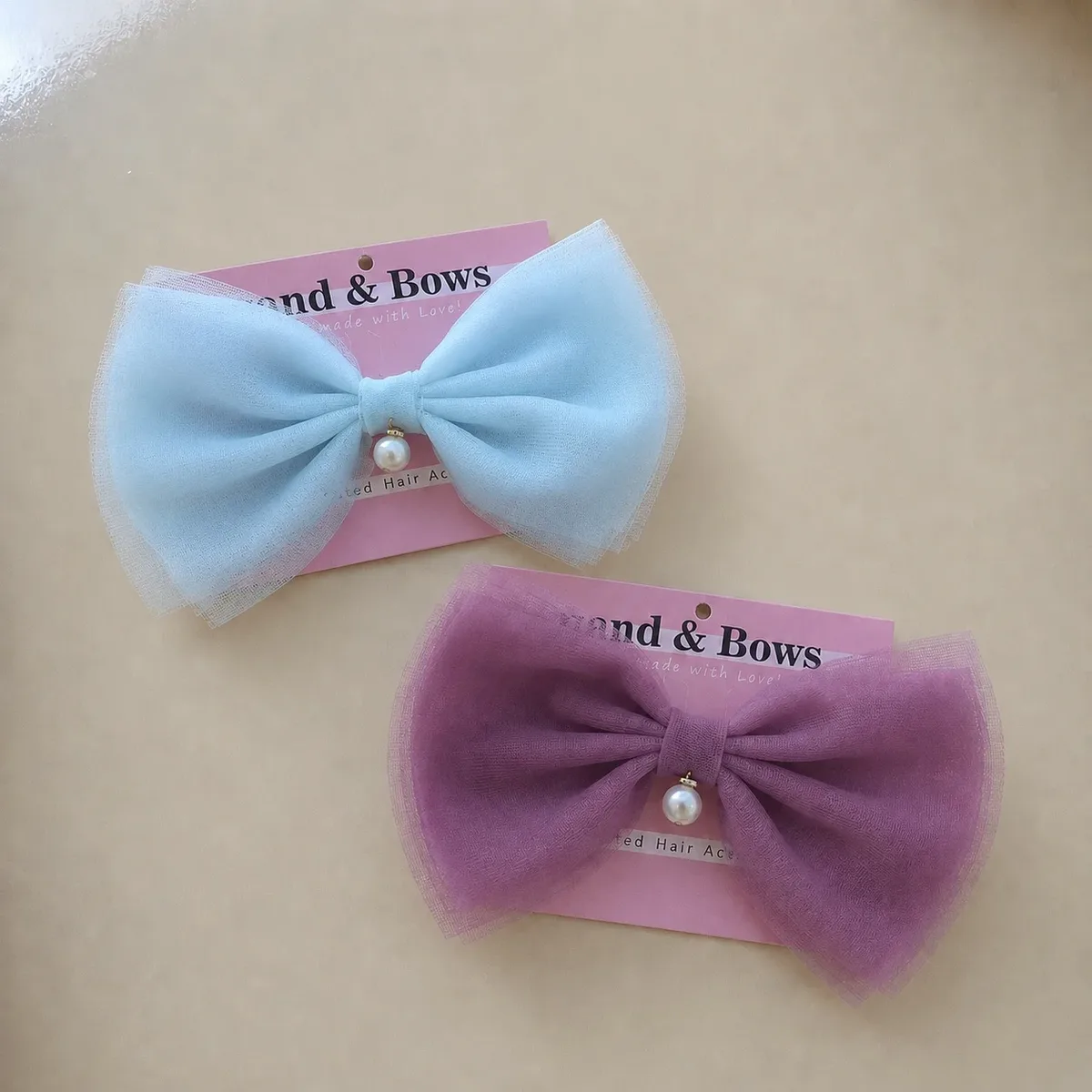 ONE PEARL SATIN HAIR BOWS [set of 2]