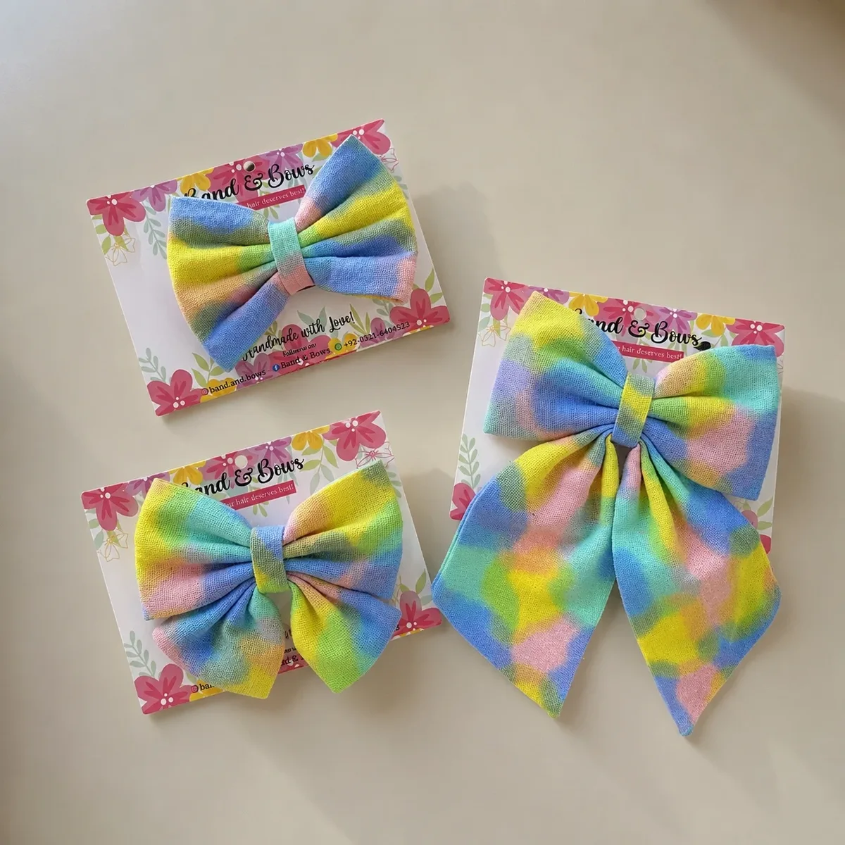 RAINBOW HAIR BOWS SET OF 3 FOR GIRLS