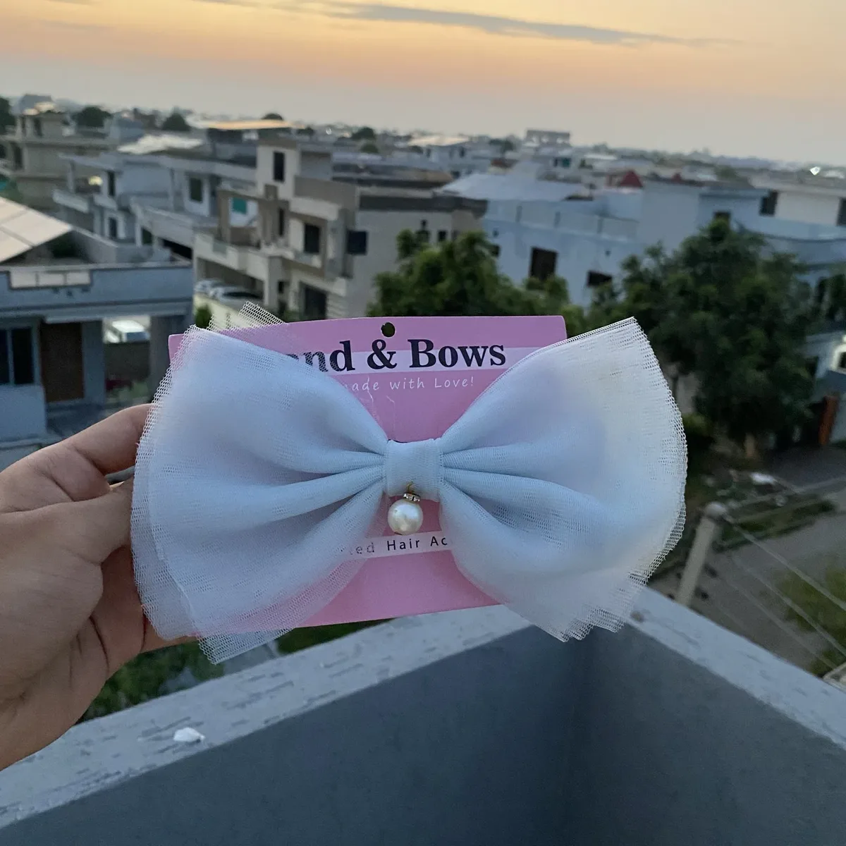 ONE PEARL SATIN HAIR BOWS [set of 2] thumbnail 2